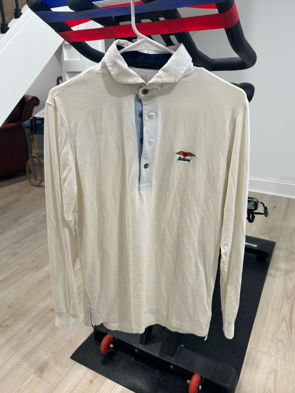 Greyson Cream Long-Sleeve Polo with Subtle Embroidered Crest